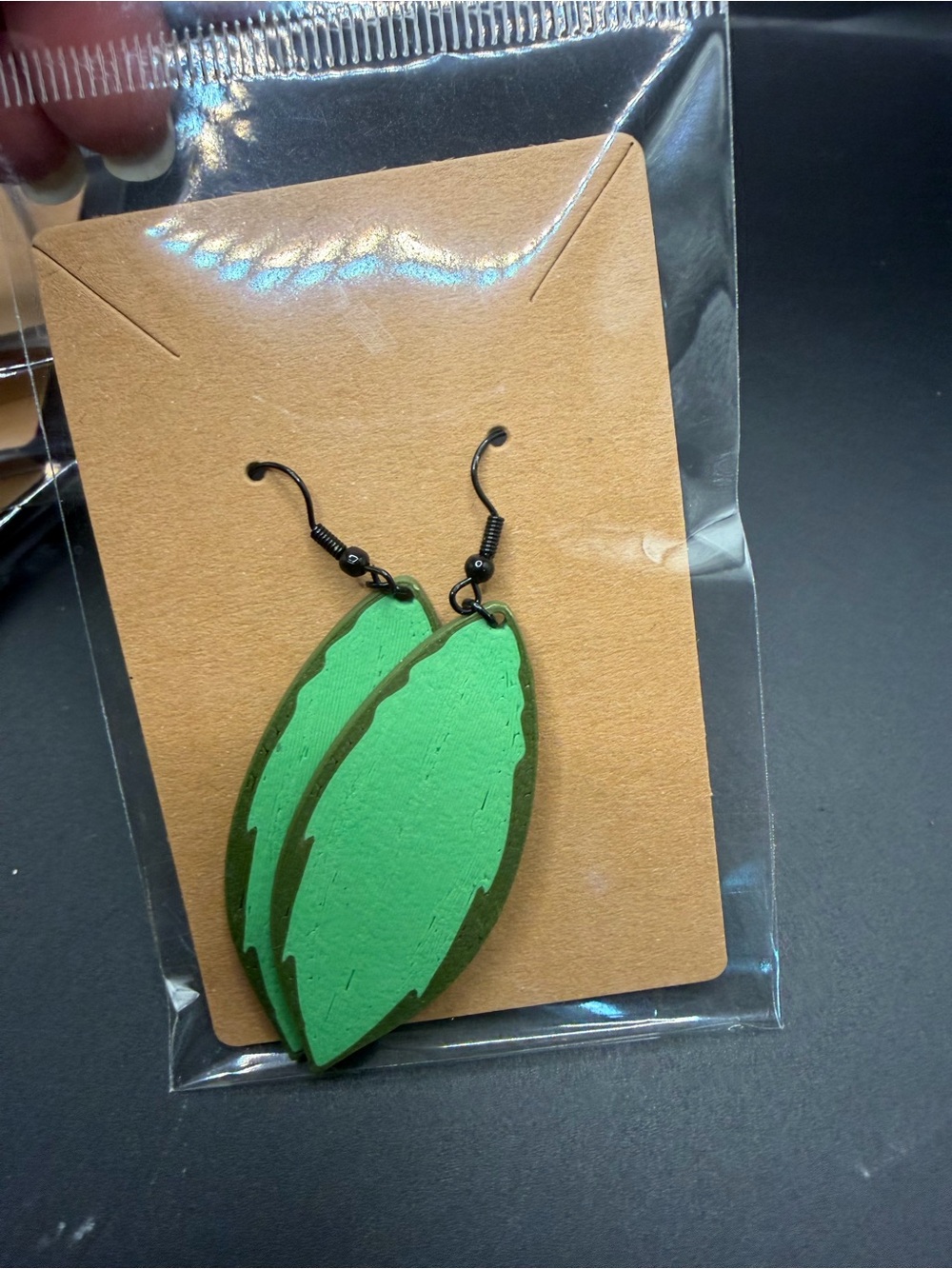 3d printed Green Leaf Dangle Earrings - Lightweight Women Jewelry